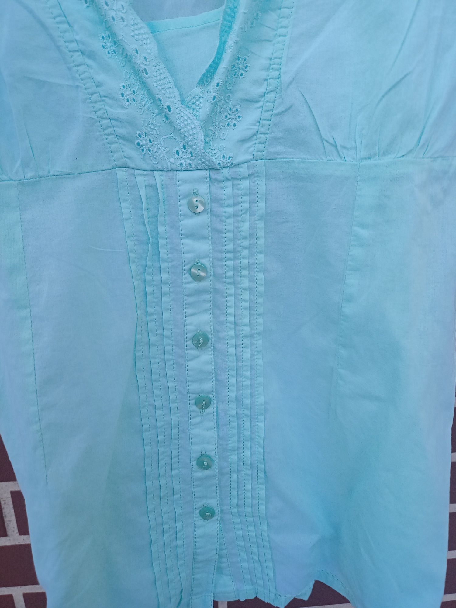 Miętowa bluzka H&M XL z ażurową wstawką