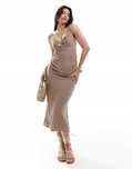 Asos Design 42 Xl Sukienka Chocolate Z Wiskozy Z Domieszką Lnu H17101
