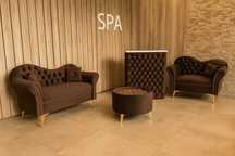 Recepcja tapicerowana, sofa, stolik, fotel