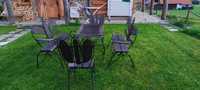 zestaw ogrodowy z kutej stali, stół + 2 krzesła + 2 ławy