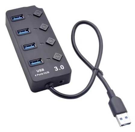 USB 3.0 концентратор на 4 порти Чорний USB-хаб HUB з вимикачами