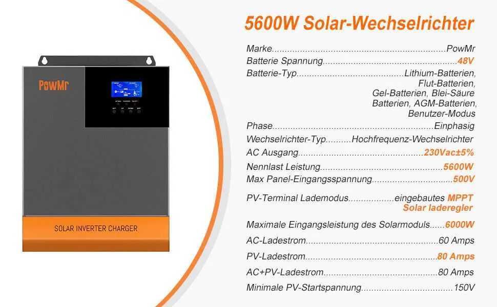 Гибридный Инвертор PowMr 5.6кВт 48V POW-HP5.6K-48V 5600W ТРИ ФАЗЫ