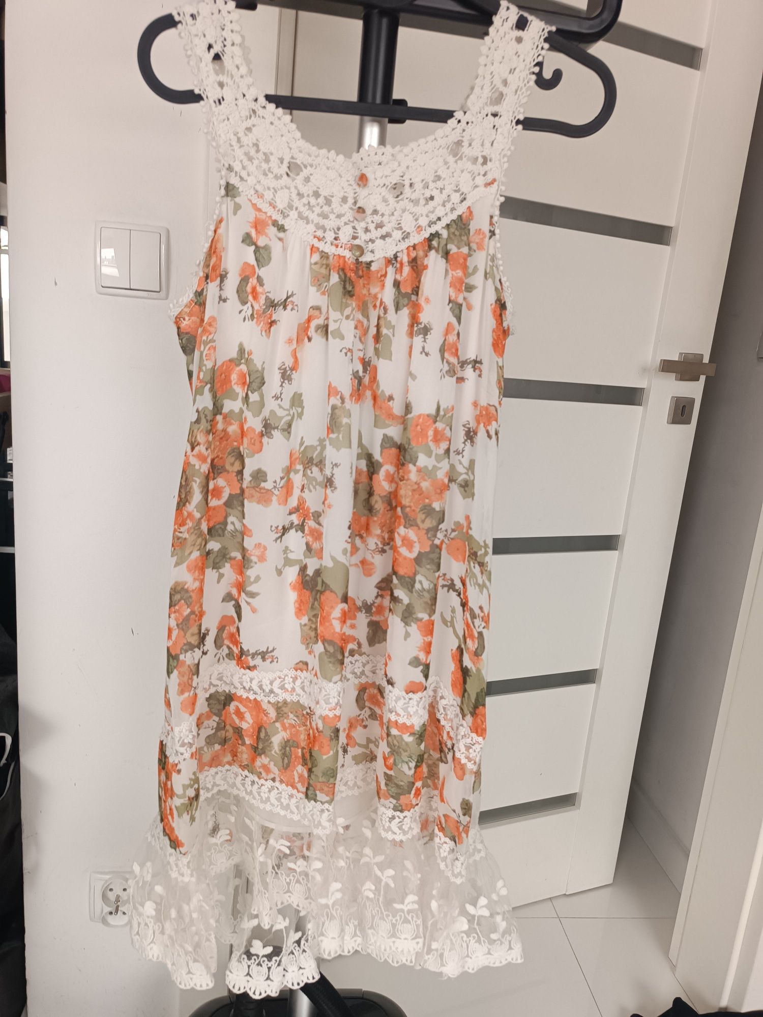 Sukienka Zara ażur kwiaty Boho M 38 10  lato koronka biała