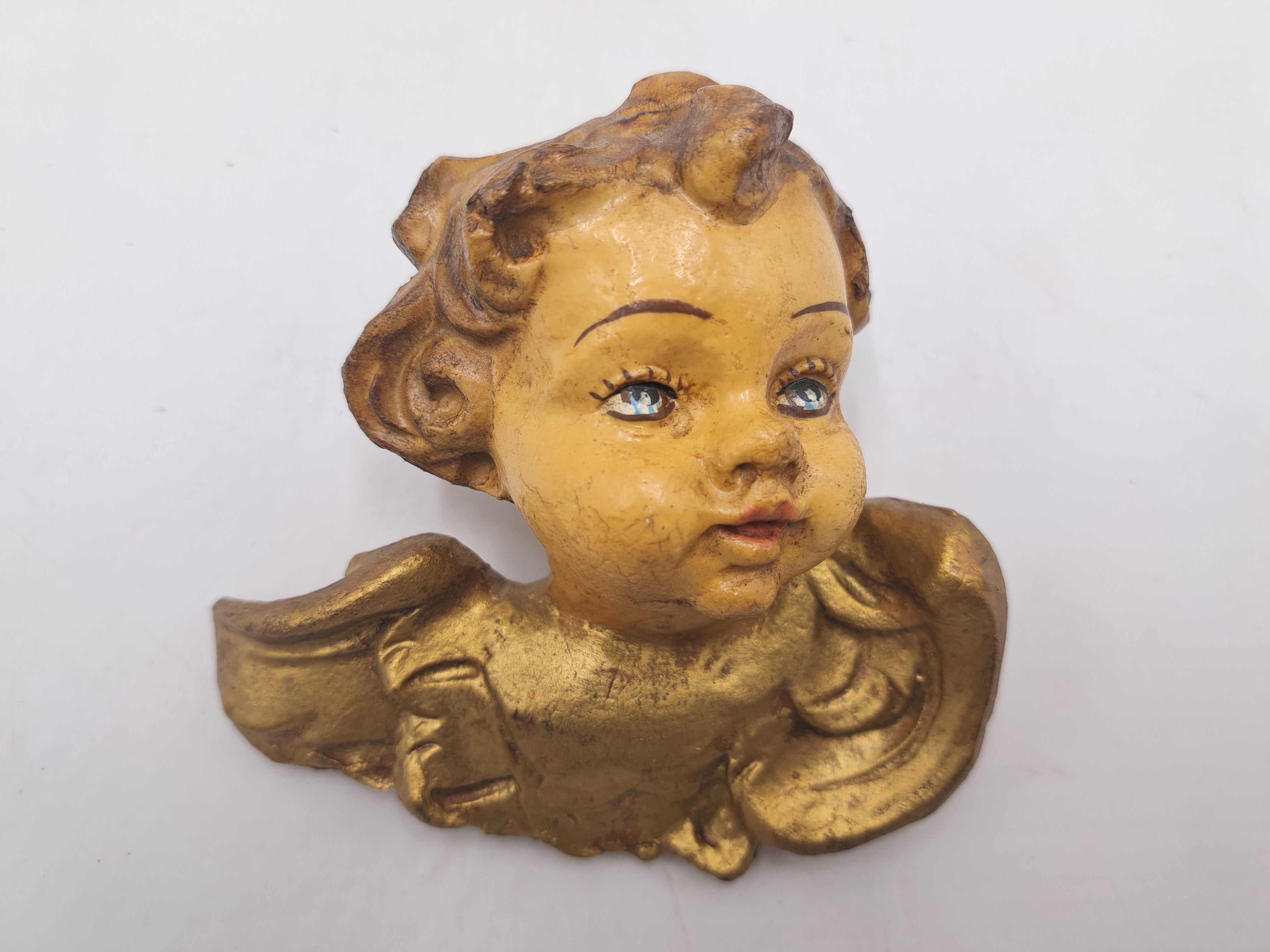 Anioł drewniany głowa rzeźba cherubin putto złoty na ścianę Italy