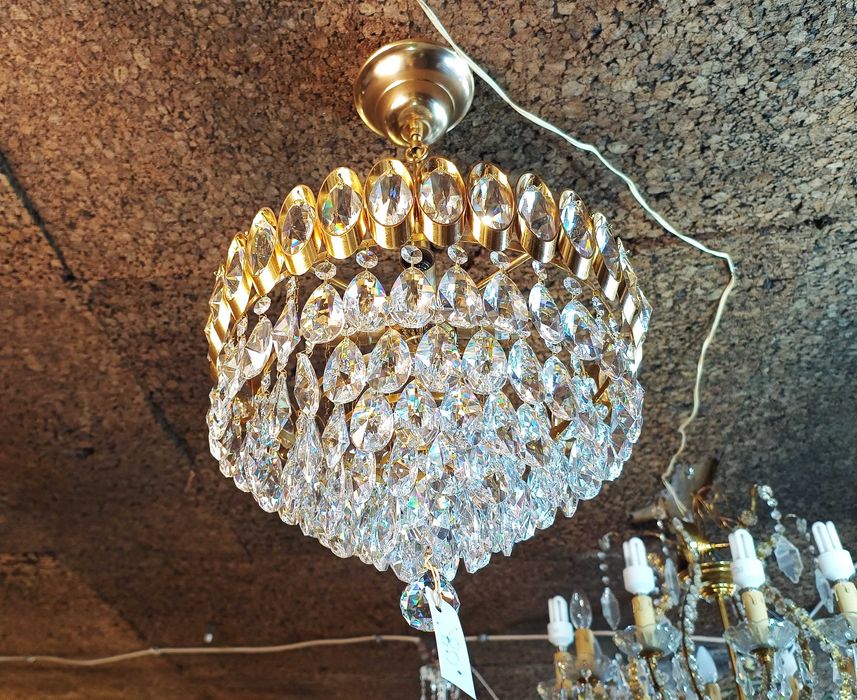 Lustre Cristal Banho Ouro 4 Lâmpadas