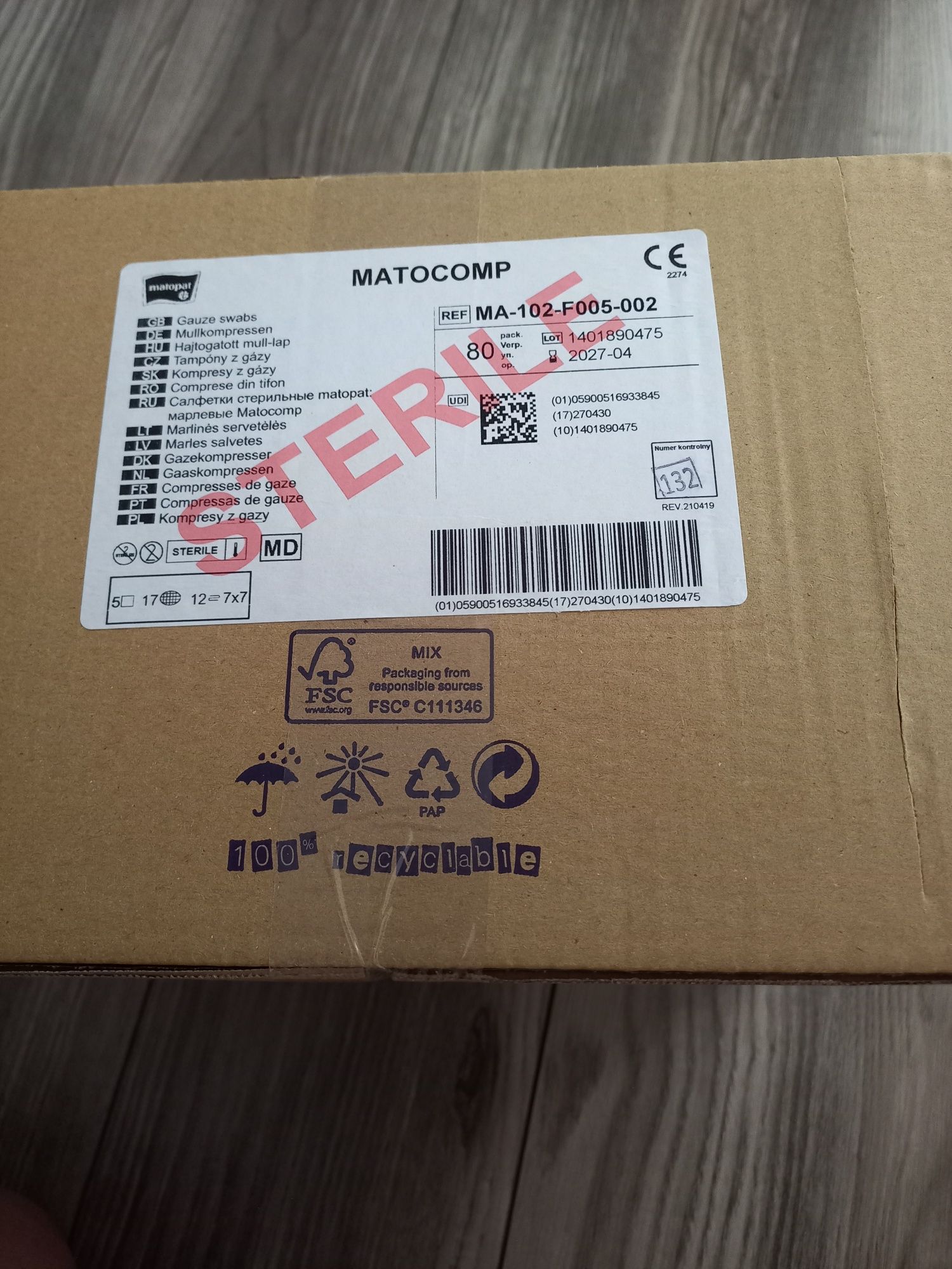 Matocomp Kompresy jalowe 7x7cm  80 szt cały karton