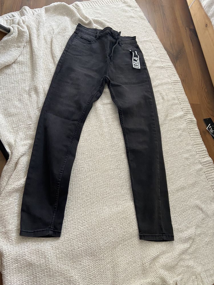 Nowe spodnie skinny z wysokim stanem ciemne szare rurki M
