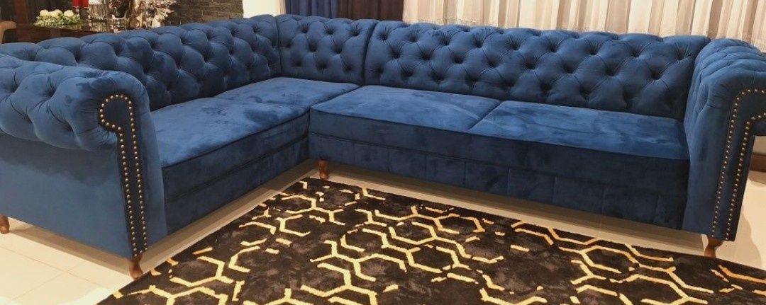 Narożnik glamour granat niebieski welur chesterfield nowy