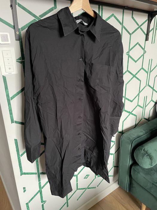 Długa czarna koszula sukienka koszulowa Zara S bawełna