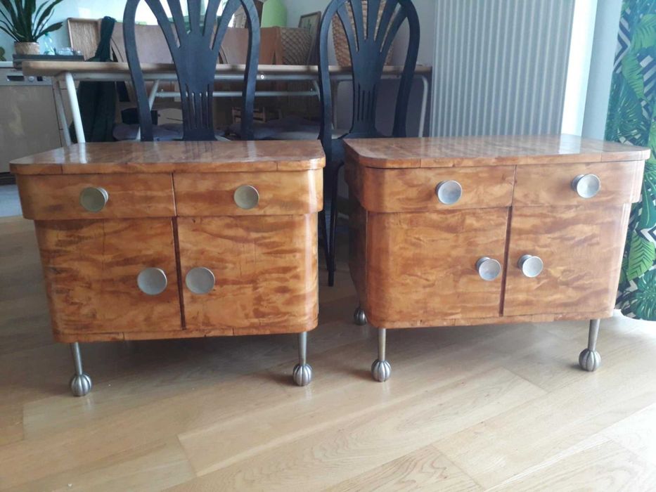 Nakastliki, szafki oryginały Art Deco, brzoza płomienista