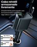 Carregador de
carro rápido retrátil de 120W com 2 cabos USB Type-C