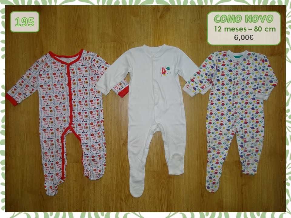 Babygrows e pijamas, vários tamanhos (oferta portes)