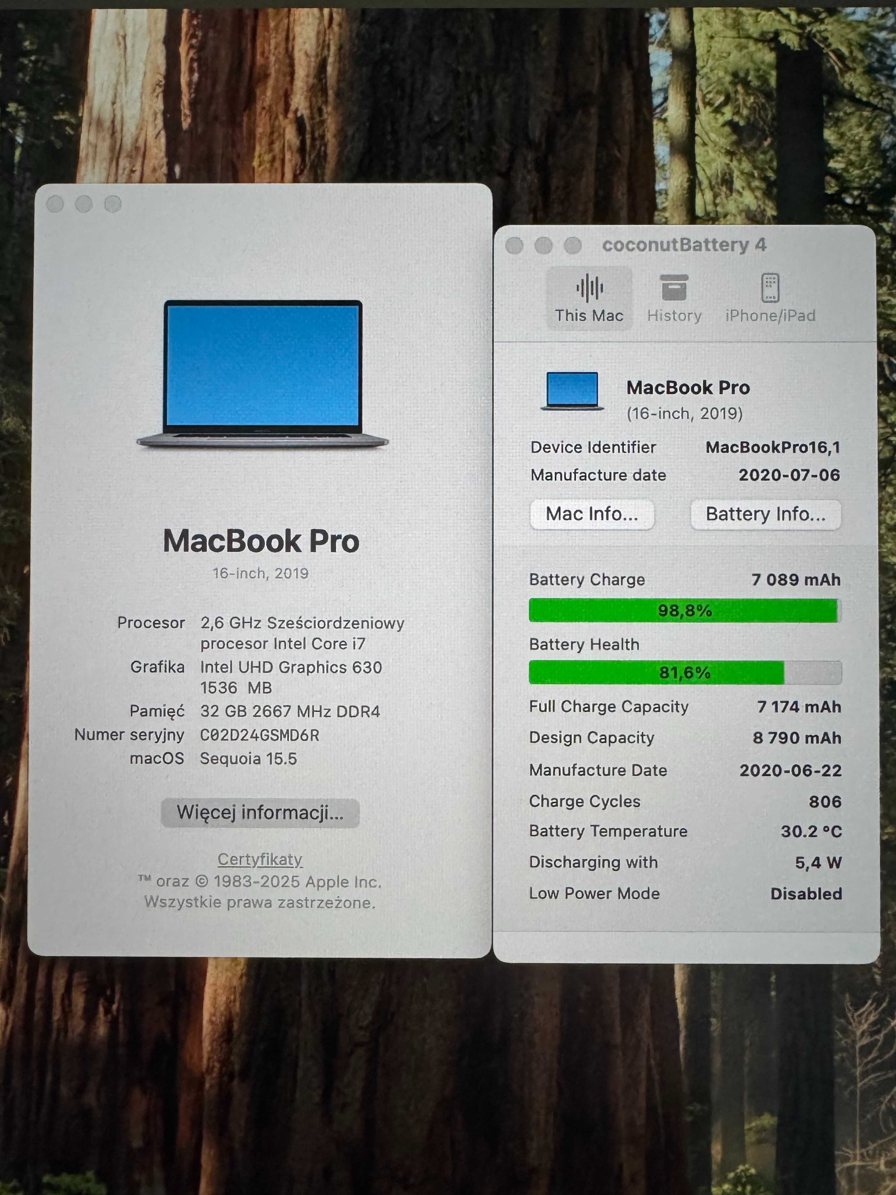 MacBook Pro 16" A2141 / i7 2,6GHz 6C / 32GB / 512 SSD / RP5300M /FV23%