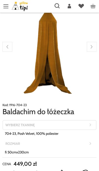 Baldachim yellowtipi atłasowy zadbany