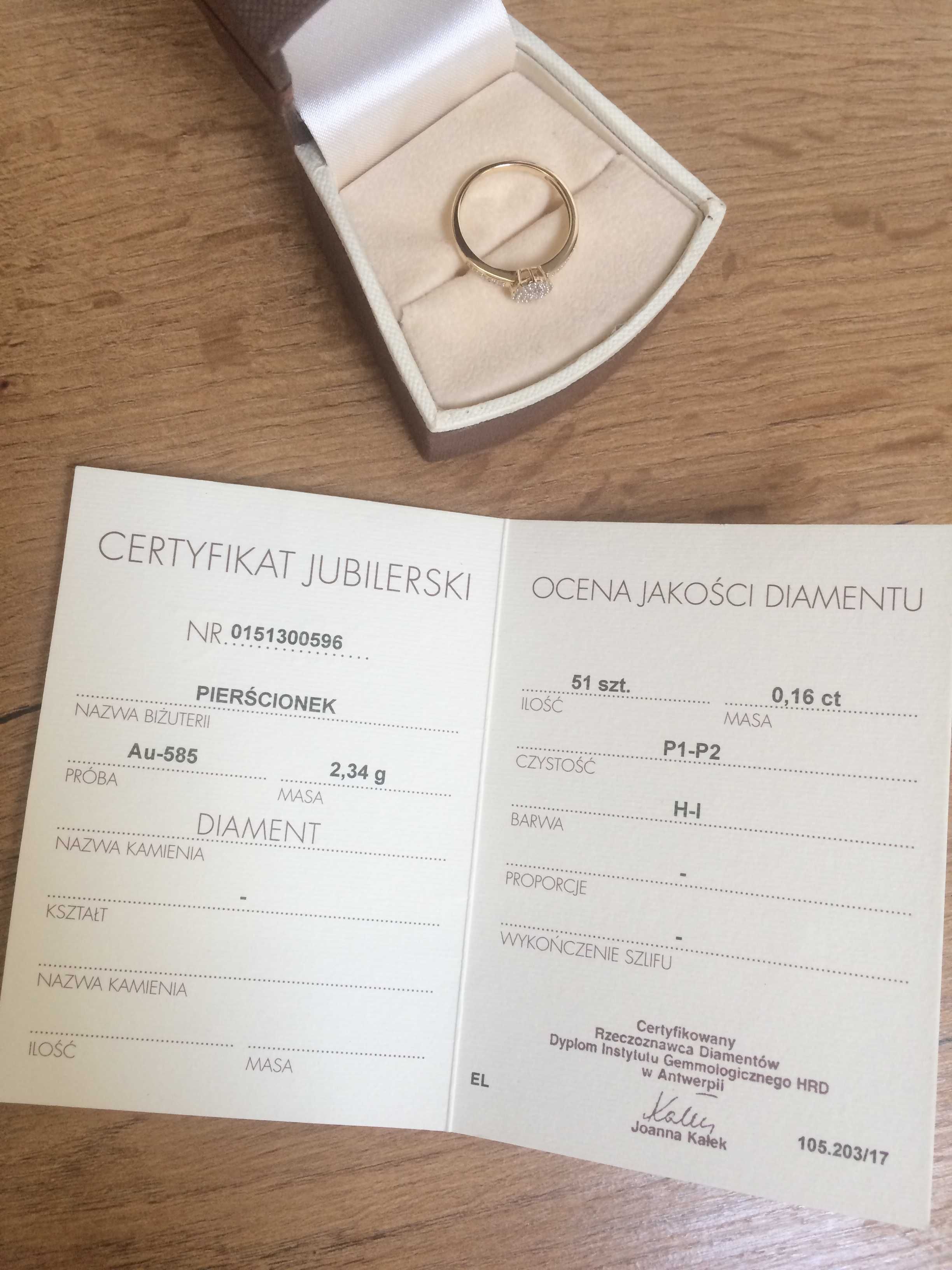 Złoty Pierścionek Zaręczynowy Apart z Diamentami Rozmiar 17 Certyfikat