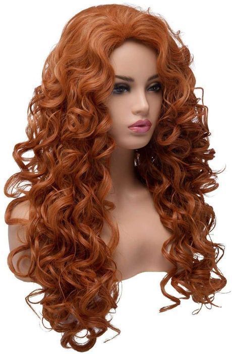 Peruca de Cabelo Comprido Encaracolada Ondulada Completa, Cor Cobre