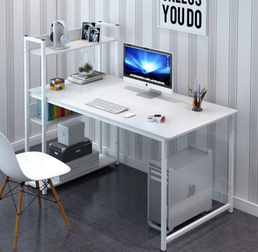 Biurko komputerowe stolik loft białe stół biurko z regałem