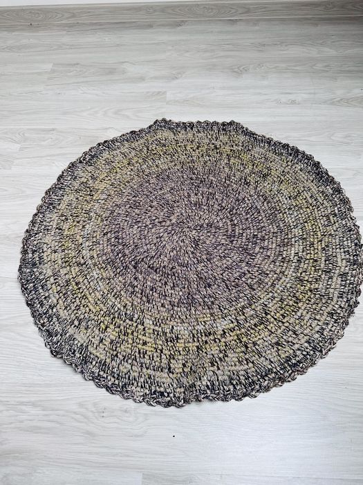 Dywanik handmade do przedpokoju zielono-brązowy 86-88cm #152