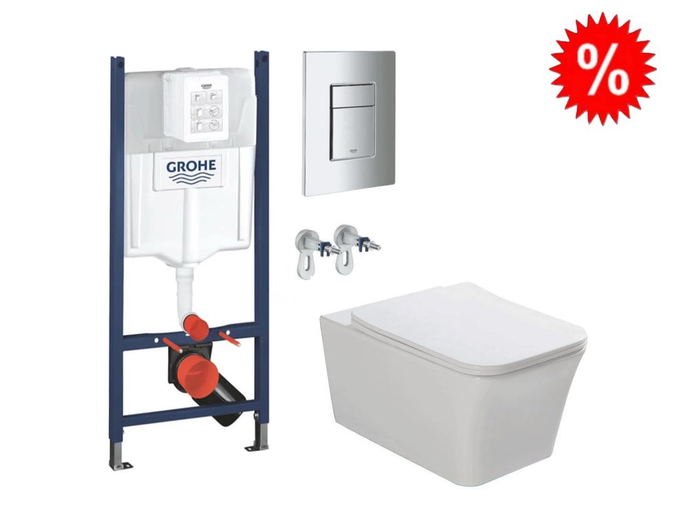 Інсталяція GROHE з кнопкою хром + Унітаз з кришкою Soft-Close
