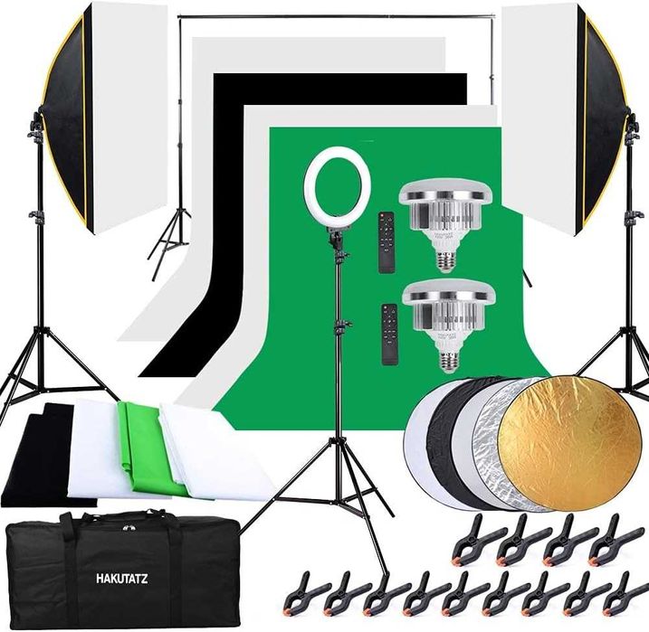 HAKUTATZ Profesjonalny zestaw Lamp z tłami do studia fotograficznego