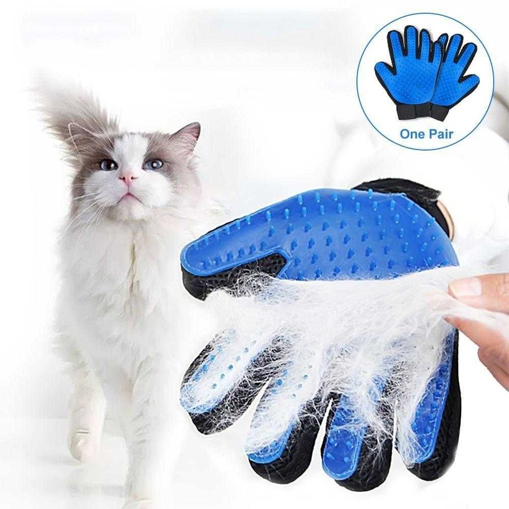 Перчатка для кошек и собак вычесывания шерсти (синяя)