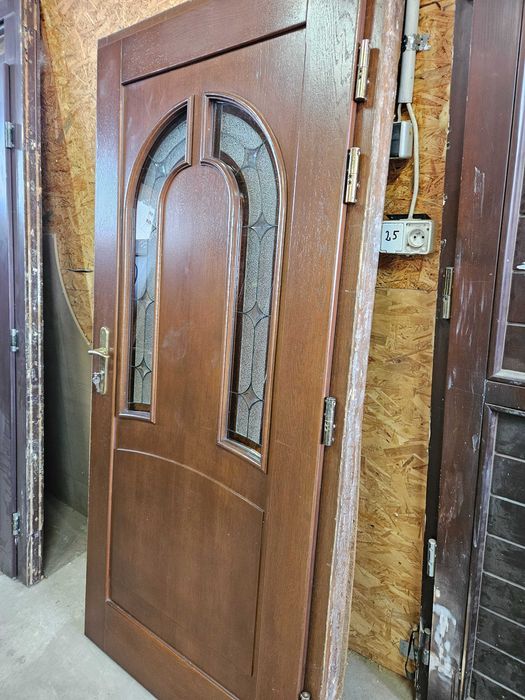 DRZWI Zewnętrzne Dębowe Drewniane Dąb Witraż Wejściowe 99x203cm