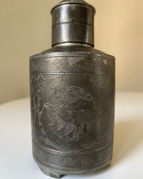 Pojemnik Na Herbatę Chiny Vintage 15cm Cyna Tea Caddy
