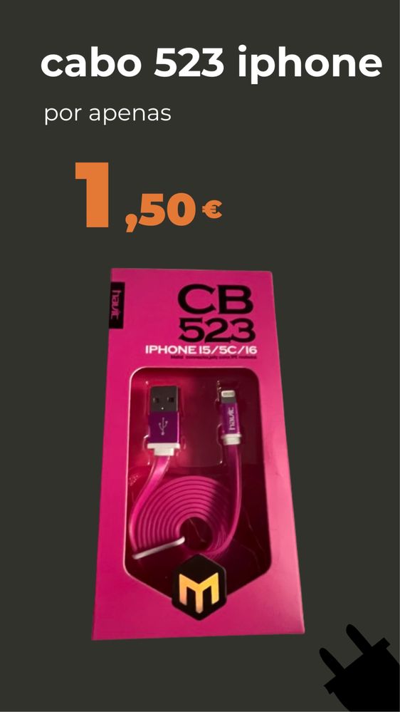 Cabo iphone 1 A cor de rosa