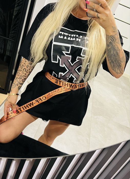 Off white pasek pomaranczowy