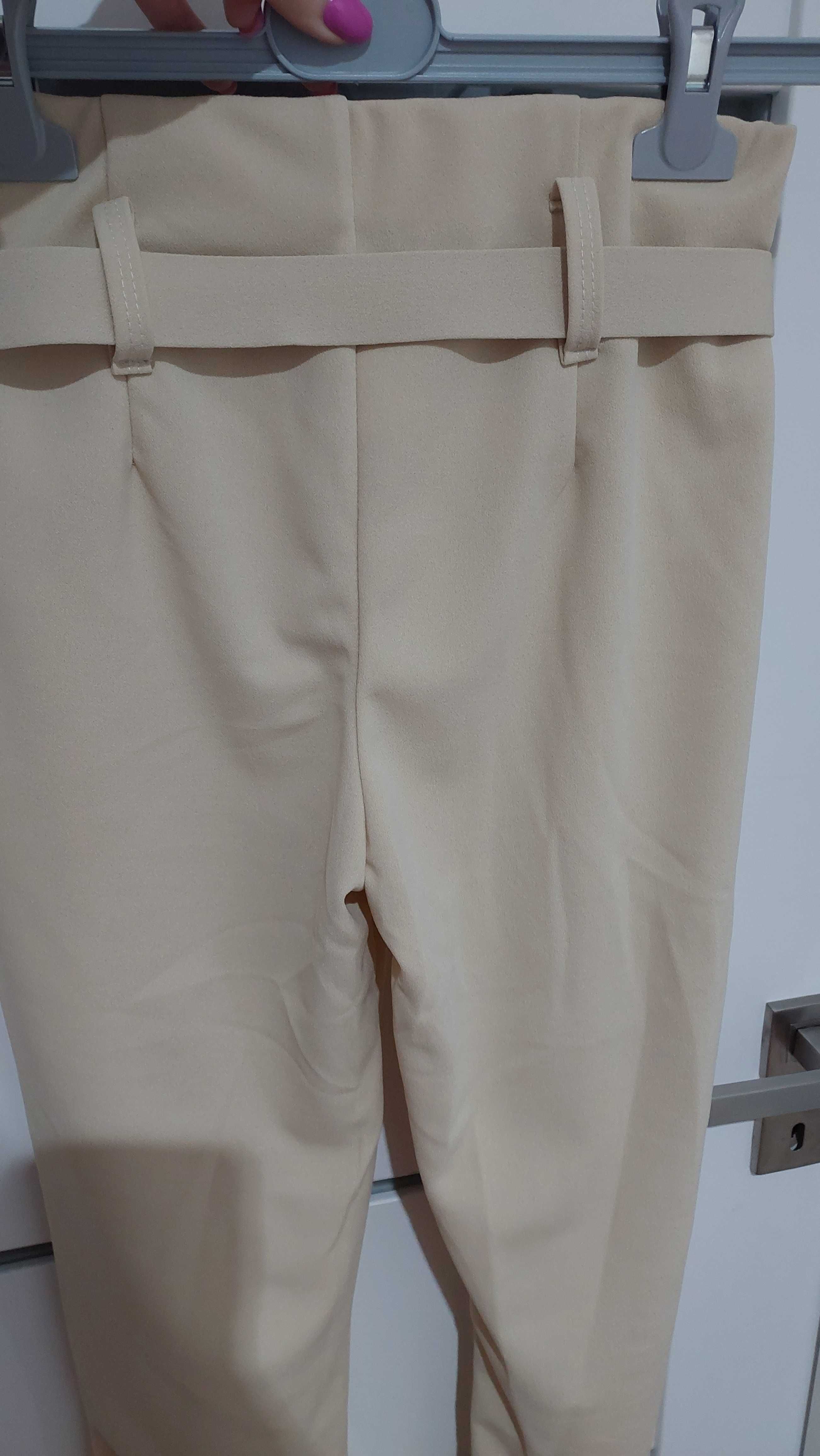 Eleganckie spodnie elastyczne garniturowe wysoki stan pasek S M