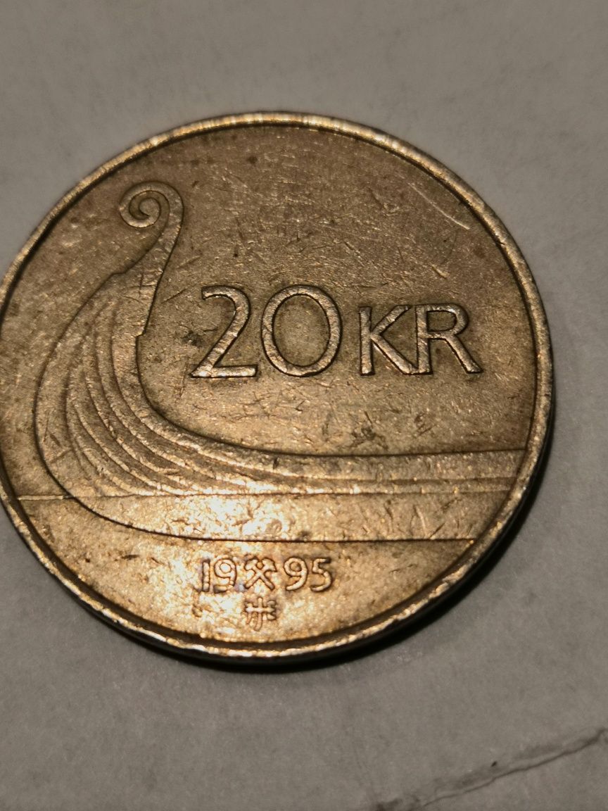 Moneta 20 koron norweskich z 1995 r.