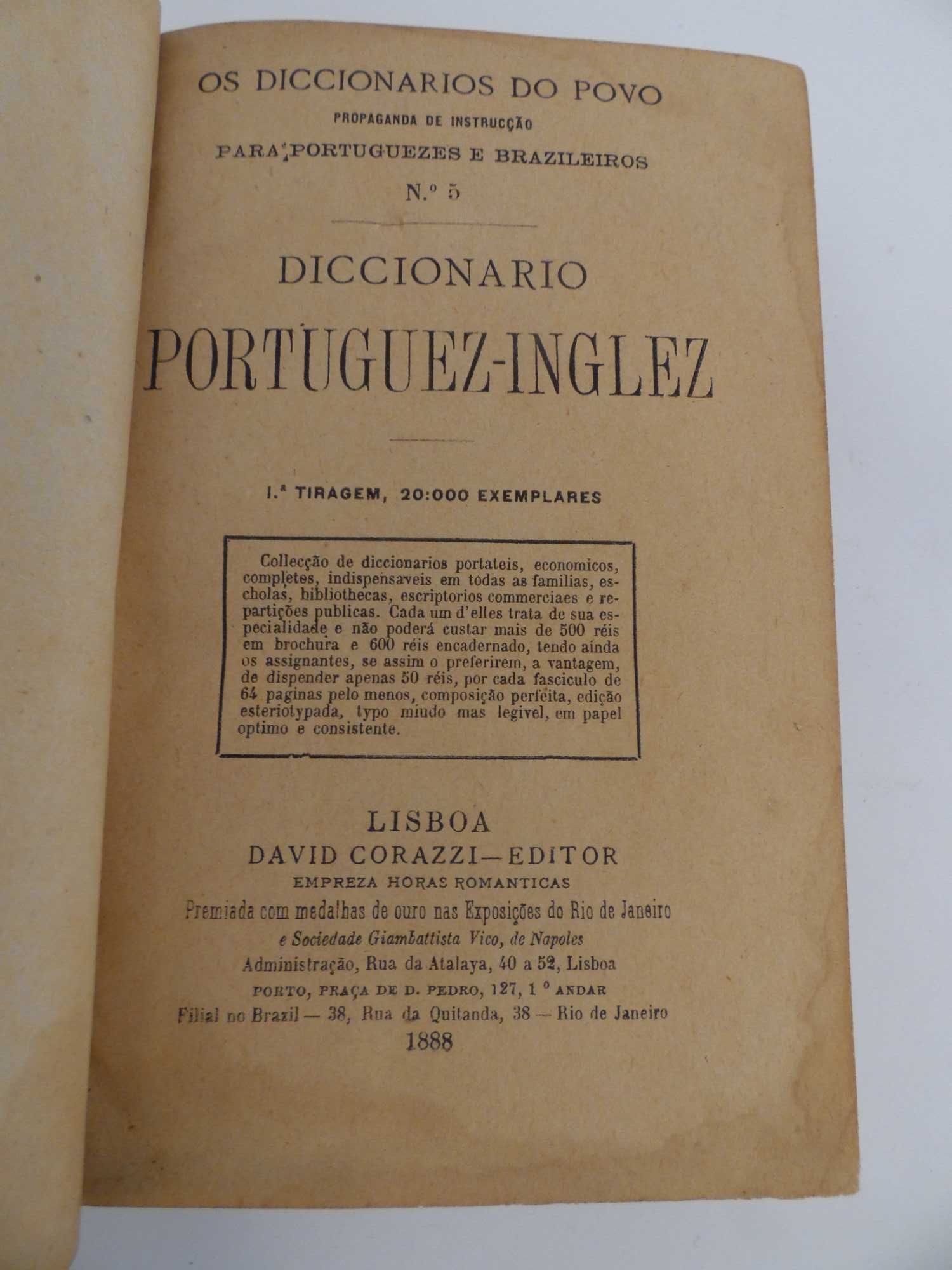 Diccionario Portuguez-Inglez - 1888