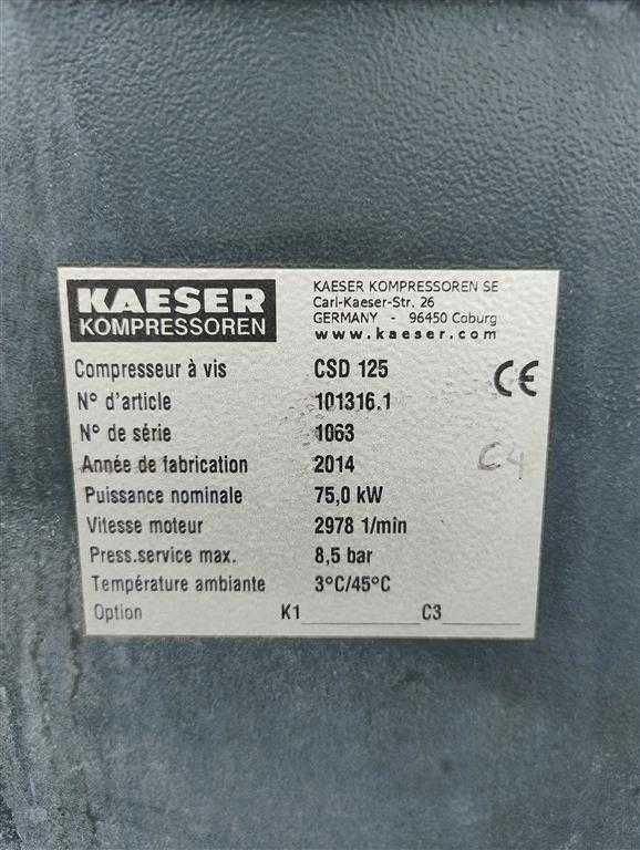 SPRAWNA!!! Sprężarka Śrubowa KAESER CSD125 75kW 12,2m3/min S015340