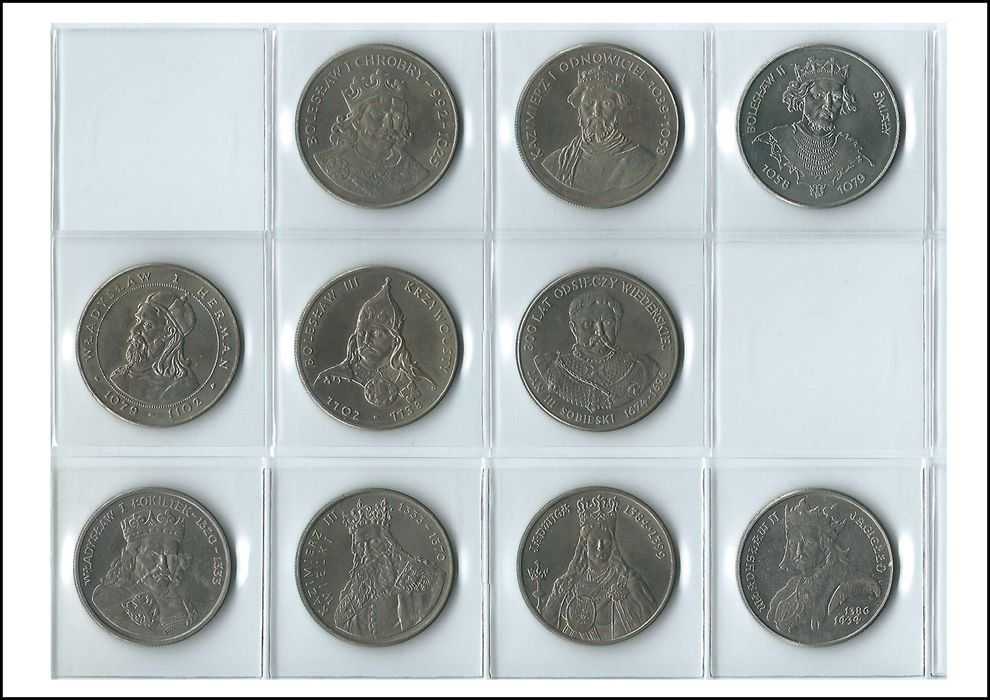 Monety PRL, 50, 100 i 500 zł, 10 sztuk