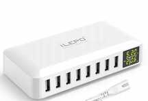 Inteligentna ładowarka USB 8 portów biała wyświetlacz
