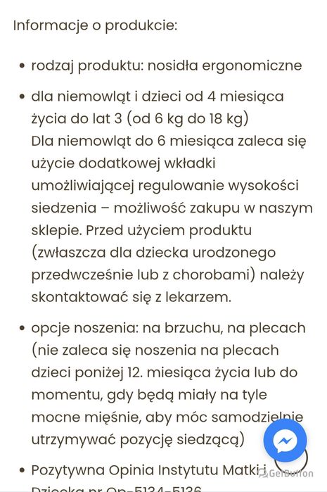 Nosidło ergonomiczne  zaffiro