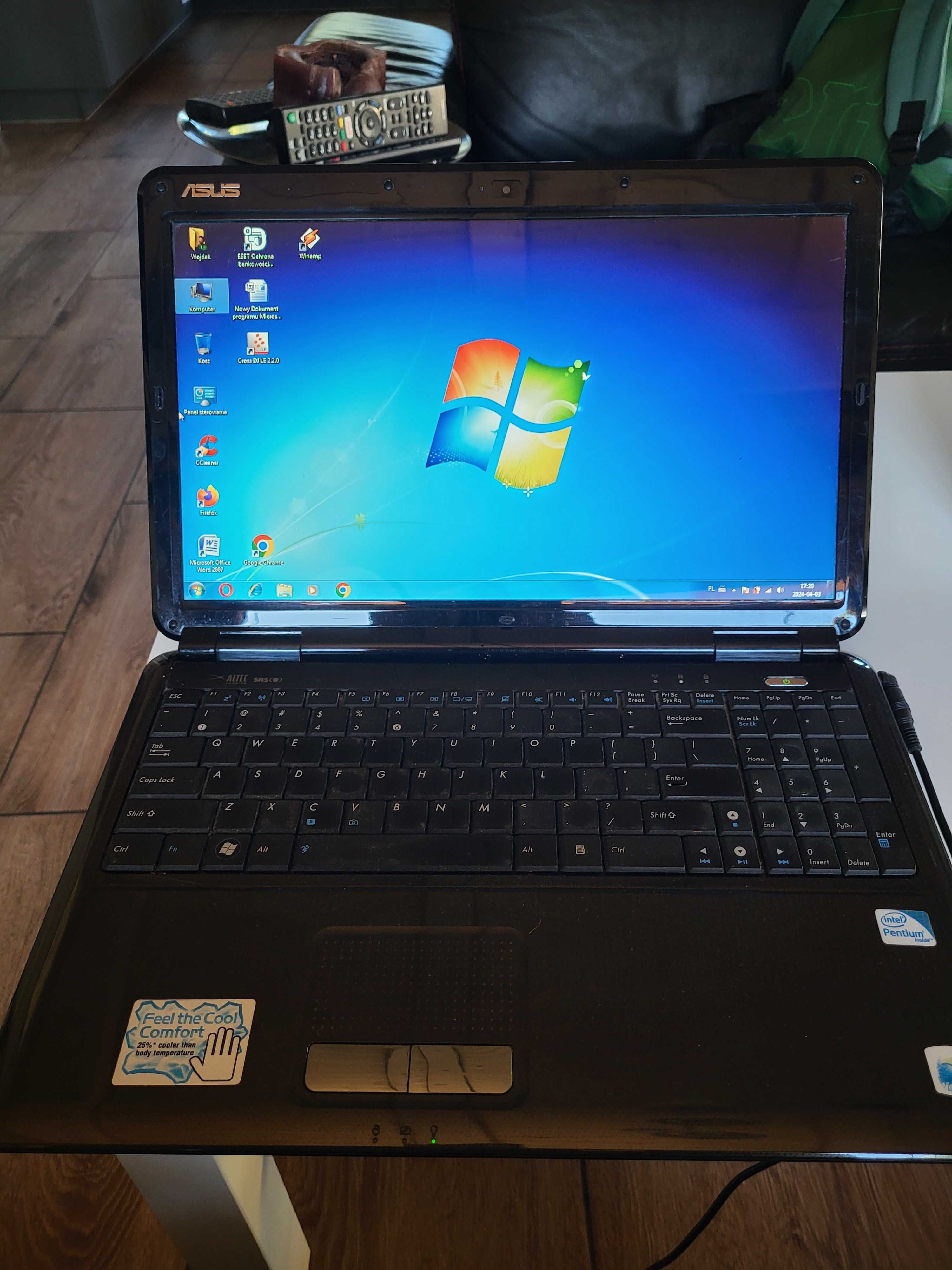 Laptop Asus 2-rdzeniowy, Ram 3Gb, Dysk 250