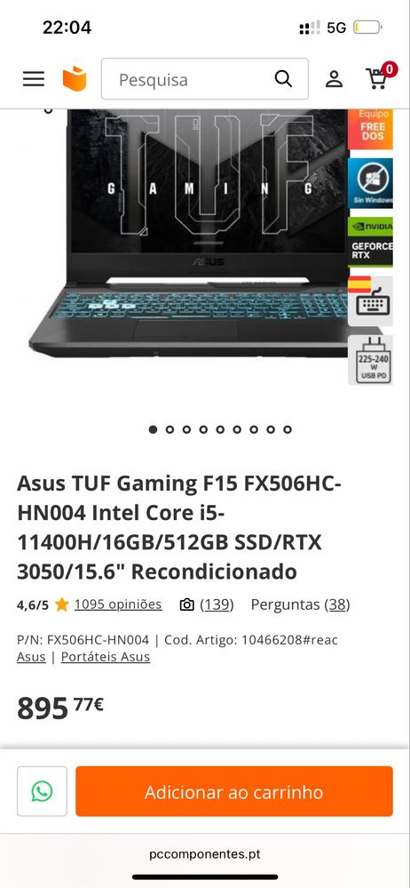 Portatil TUF gaming F15