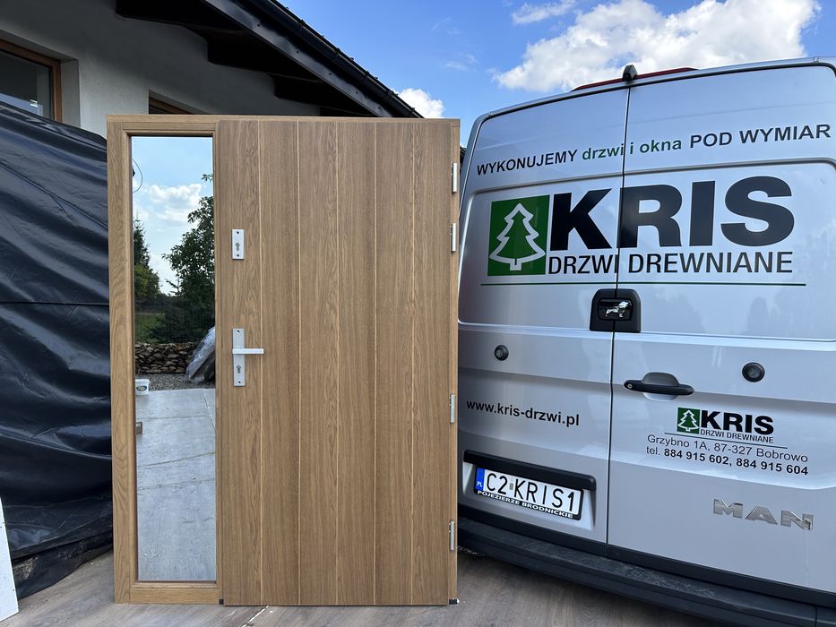 Drzwi zewnętrzne drewniane grube 10cm ze współczynnikiem Ciepła U-0,49