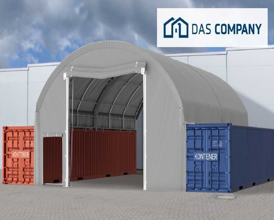 12x12m Namiot ZADASZENIE do kontener WEJŚCIE+WJAZD tył pełny