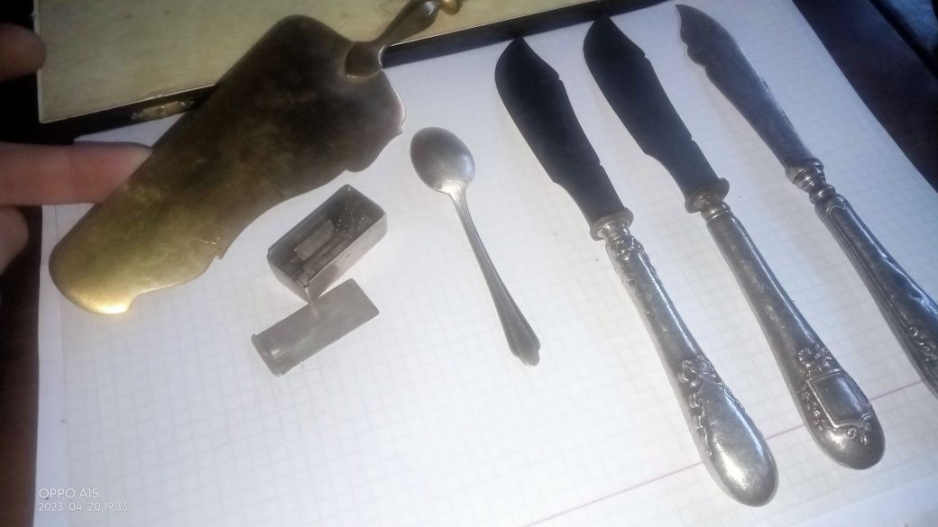Łopatka do ciast Domino podrożne XVIIIw. Noże Łyżeczka Ag Srebro ANTYK
