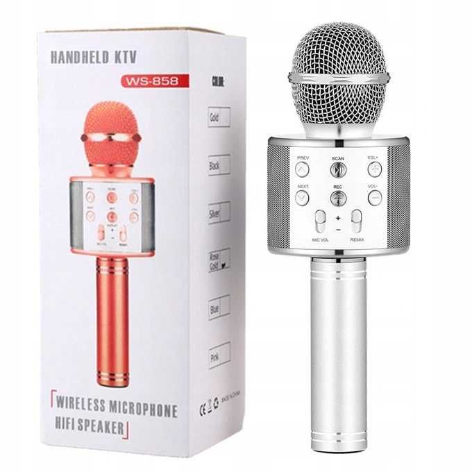 Mikrofon karaoke z głośnikiem Bluetooth 4.0 silver ** Video-Play