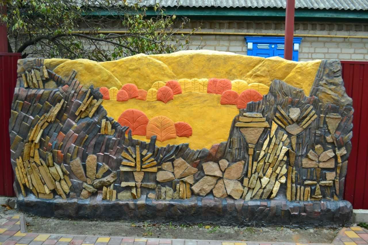 Цветник, бетонный вазон, кашпо, водопад, клумба, садовые формы