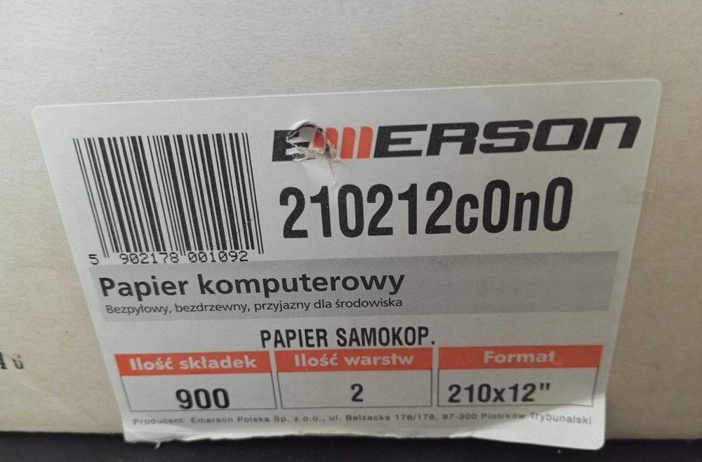 Papier do drukarki igłowej Emerson 210x12 – 900 składek z kopią