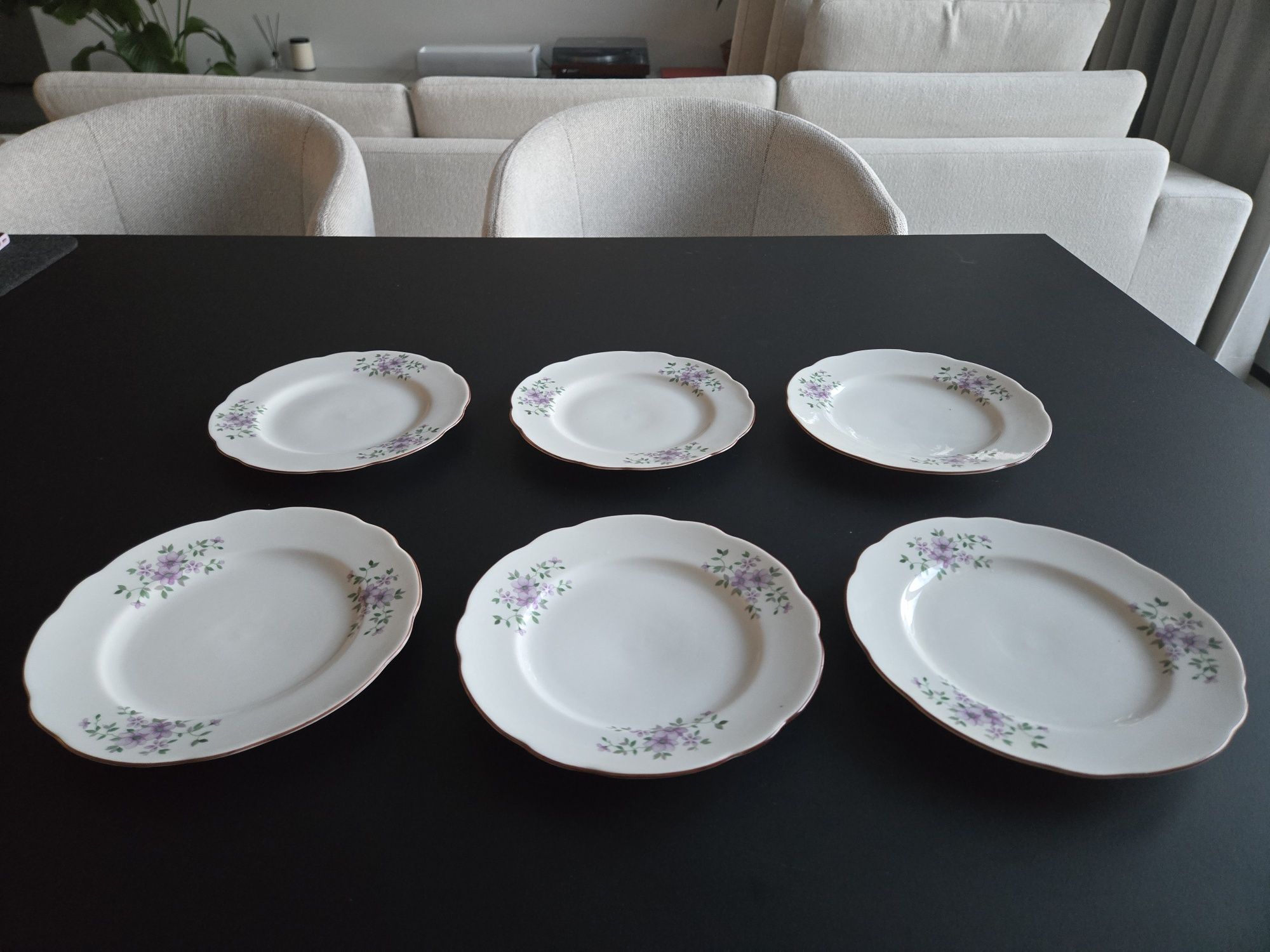 Talerz deserowy 6 szt porcelana Ćmielów kwiaty