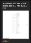 Access Point TP-Link CPE210 2.4GHz 300Mbps 9dBi Outdoor CPE