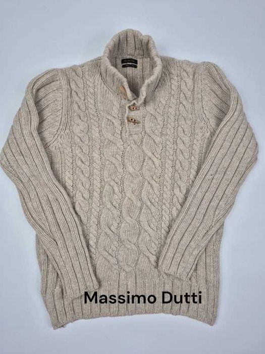 Sweter Massimo Dutti 38 M beżowy półgolf warkoczowy wełna