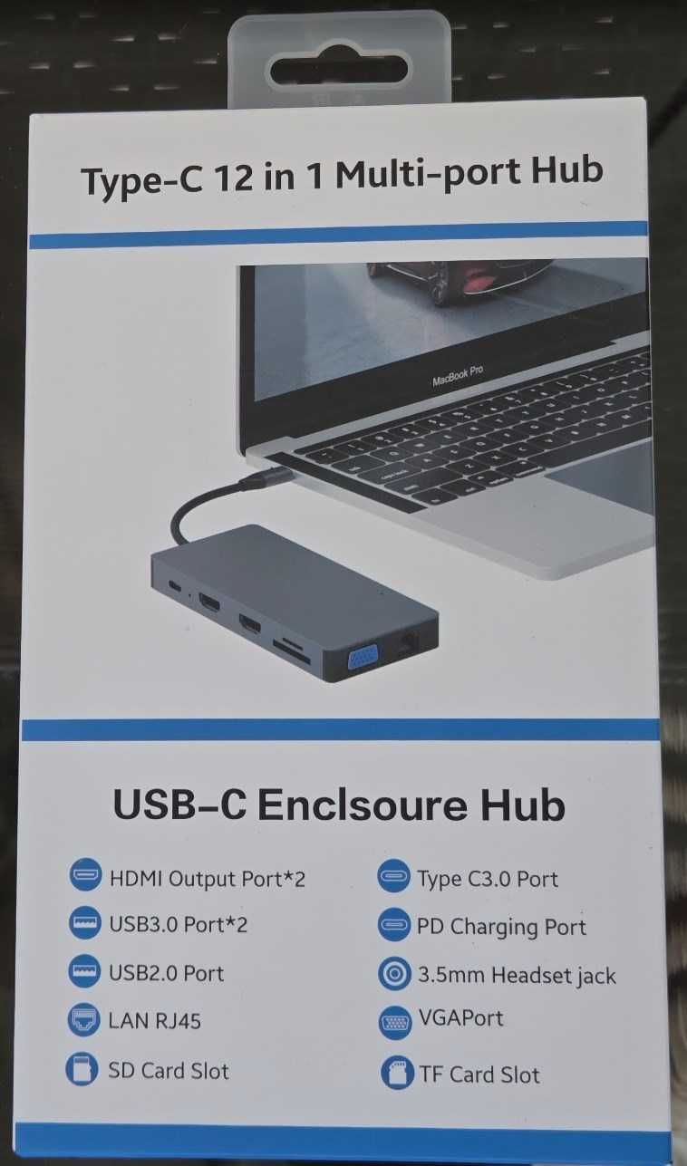 stacja dokująca 12 w 1 HUB USB-C PD 2x HDMI LAN USB 3.0 2.0 VGA