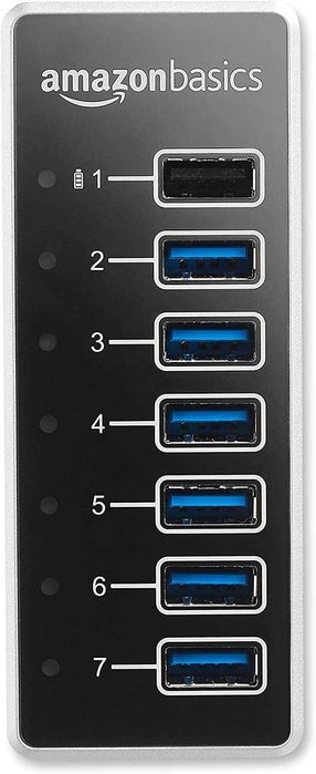 Amazon Basics 7-portowy HUB z USB-C na USB-A z zasilaczem 36 W (12V/3A