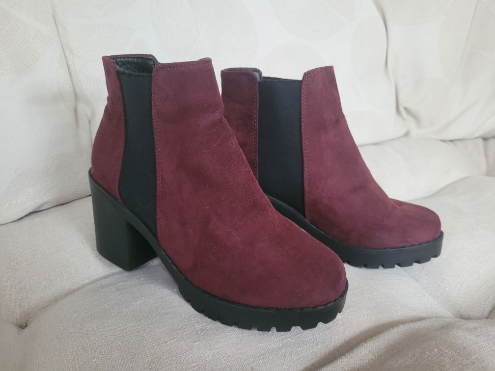 Botki traperki New Look Lasocki bordowe 38